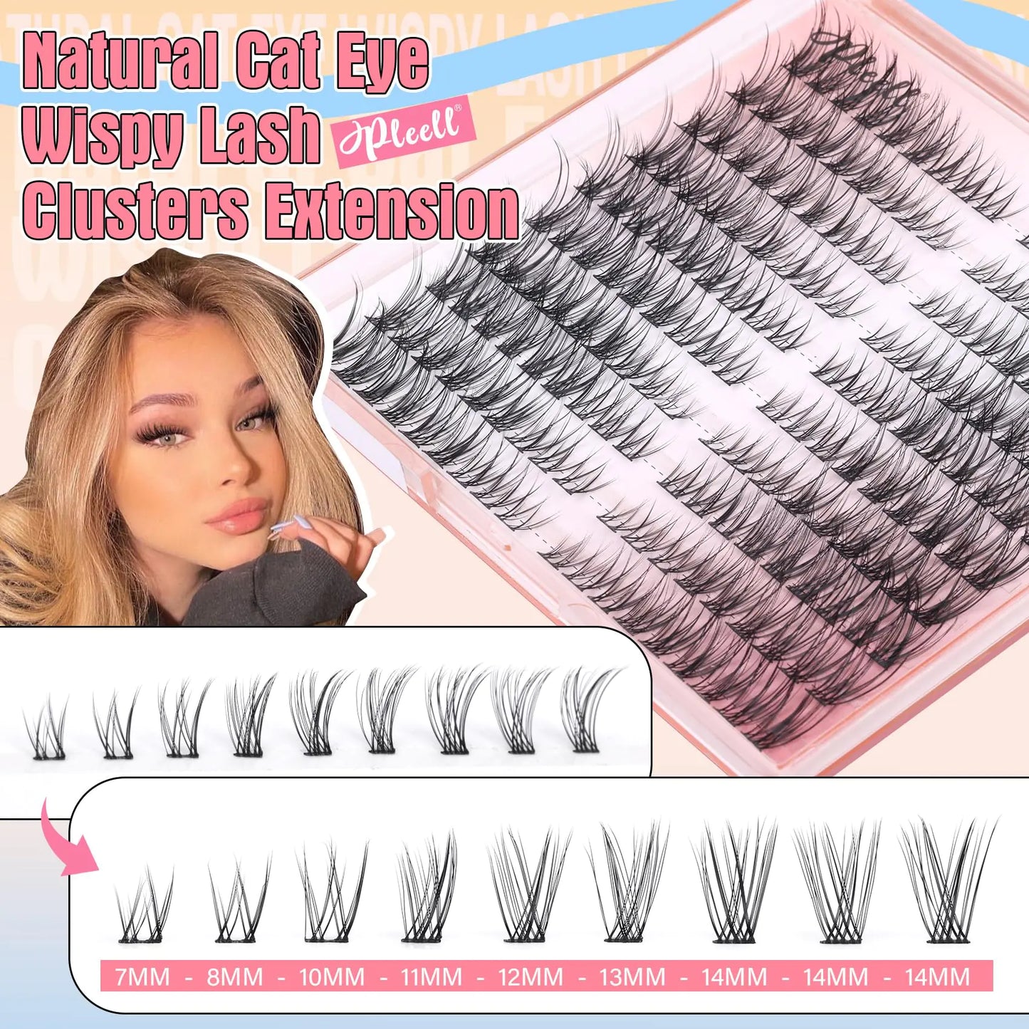 Wispy Lash Clusters Natural Individual Lashes 7-14MM Eyelash Clusters 180Pcs False Eyelashes Cluster Eyelash Extensions Cat Eye Cluster Lashes by Pleell Lash Clusters -17