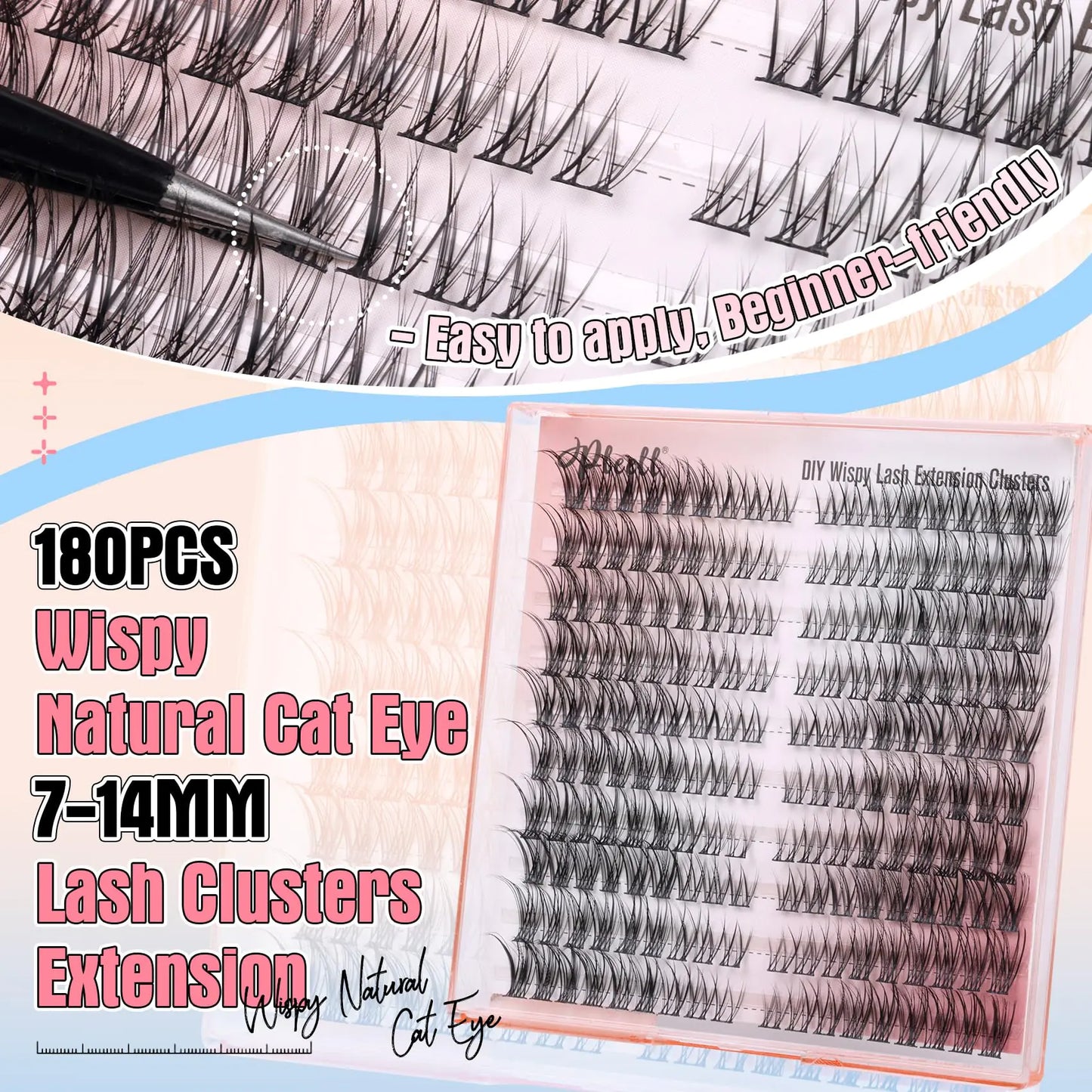 Wispy Lash Clusters Natural Individual Lashes 7-14MM Eyelash Clusters 180Pcs False Eyelashes Cluster Eyelash Extensions Cat Eye Cluster Lashes by Pleell Lash Clusters -17