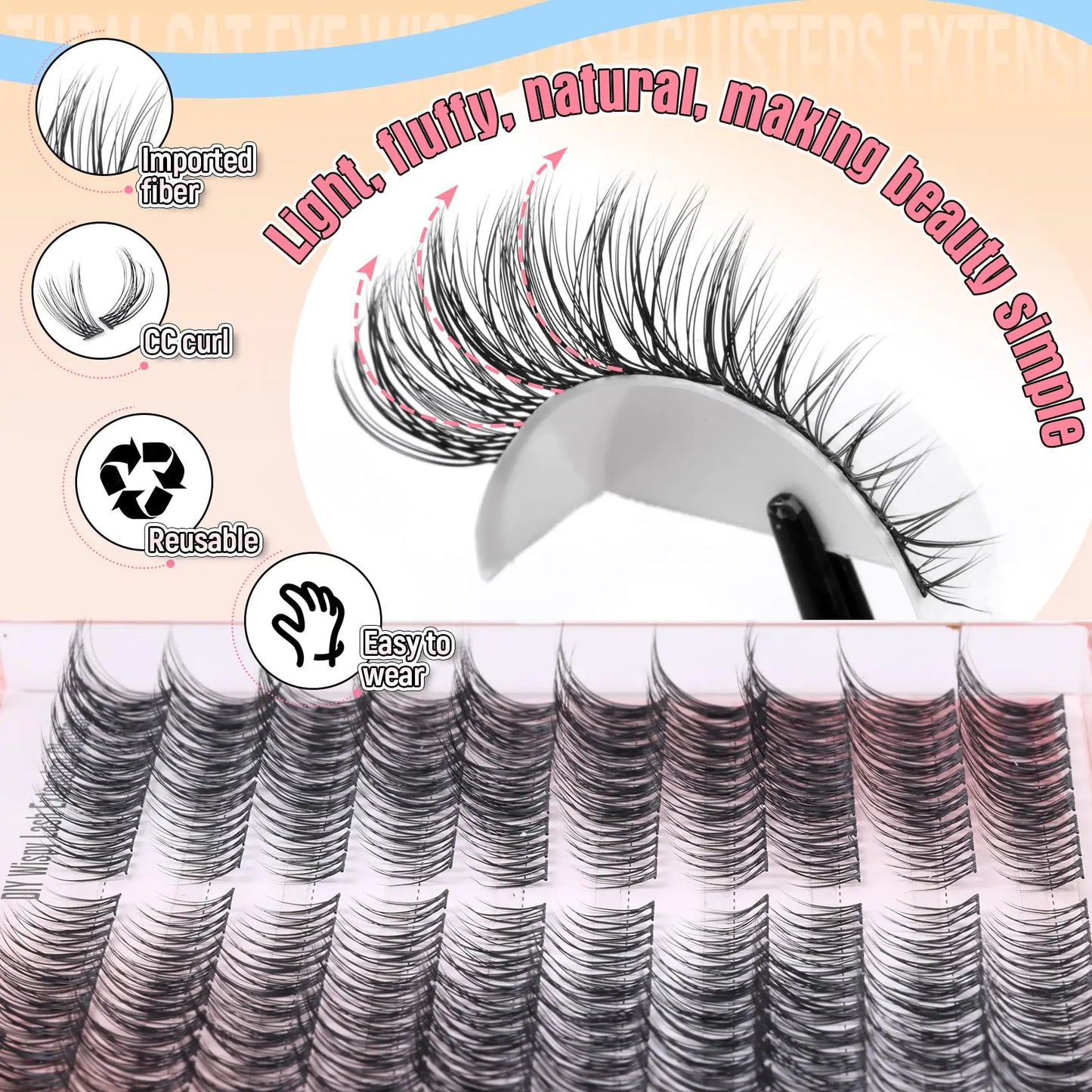 Wispy Lash Clusters Natural Individual Lashes 7-14MM Eyelash Clusters 180Pcs False Eyelashes Cluster Eyelash Extensions Cat Eye Cluster Lashes by Pleell Lash Clusters -17