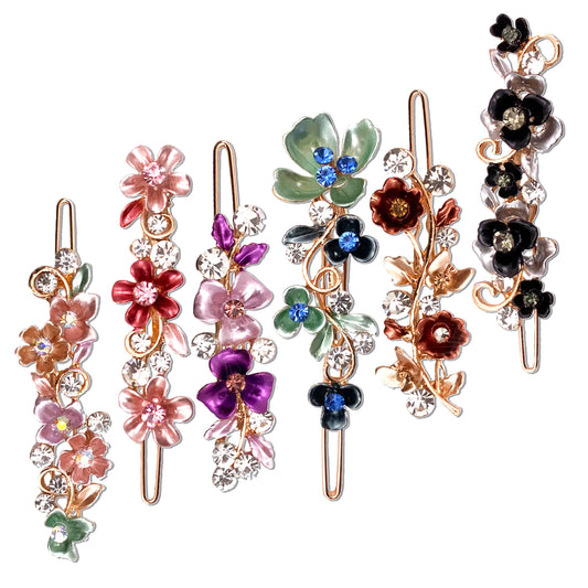 6PCS Colorful Vintage Flower Design Metal Hair Barrette Tige Boule Accessories Women Girls